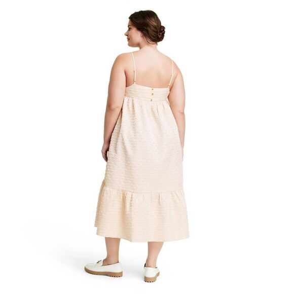 Kika Vargas Textured Empire Waist Midi Dress size 1X Cream Sleeveless - Picture 2 of 11